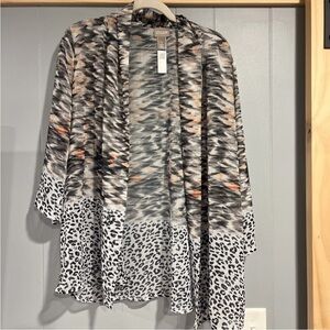 Chicos Kimono Size 1 Sheer Lightweight Open Front Short Cover Up Animal Print